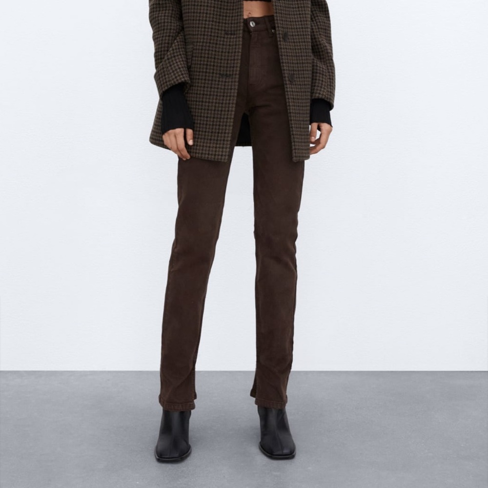 Zara chocolate slim jeans with split🤎